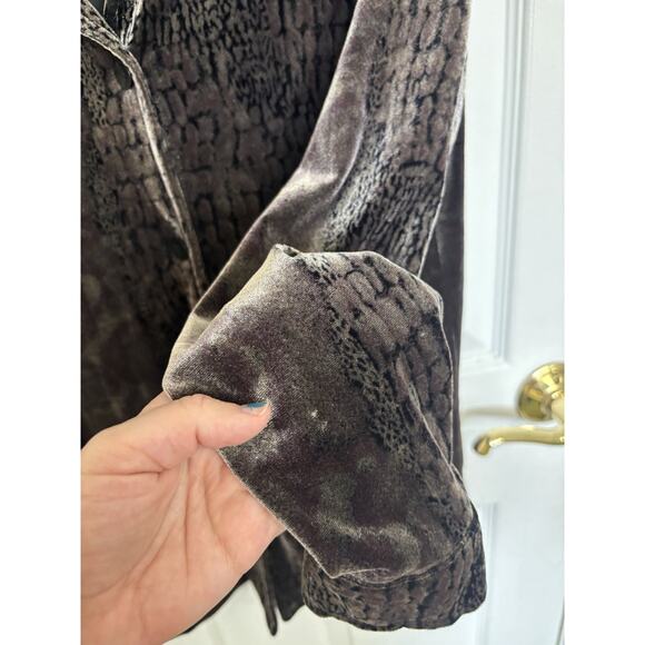 Vtg 90s Velvet Snake Skin Print Brown Button Up Top Size Small Grunge Mob Wife - Picture 8 of 9